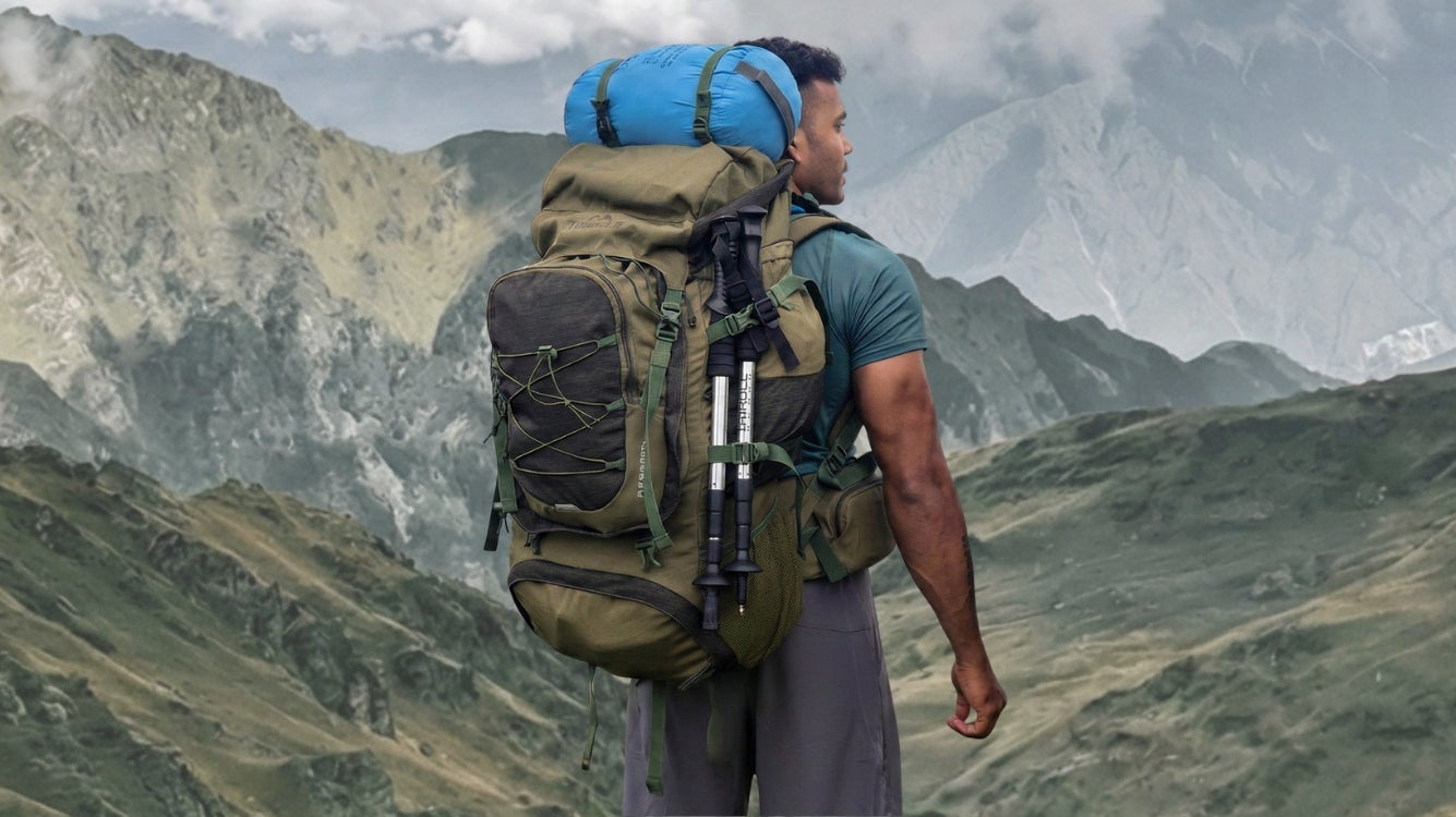 Men with the backpack on mountain