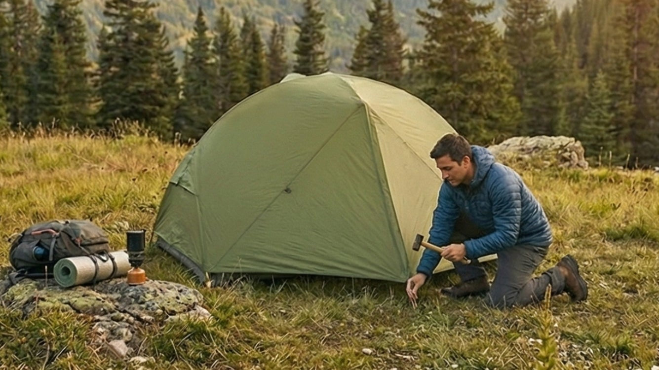 men setting up a camp