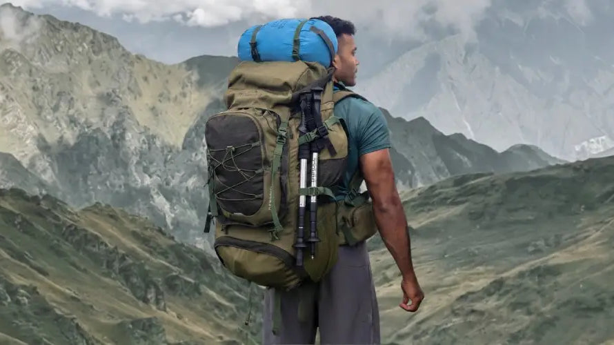 Men with the backpack on mountain