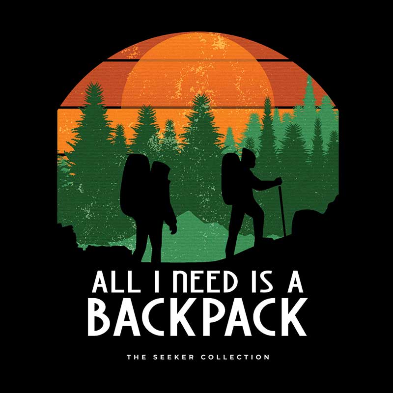 Men's T-shirt from The Mahua Store featuring a backpack print design, casual fit, and comfortable fabric.