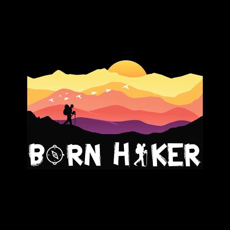 Men's Born Hiker Print T-shirt by The Mahua Store featuring a casual, graphic hiker design on a comfortable cotton shirt.