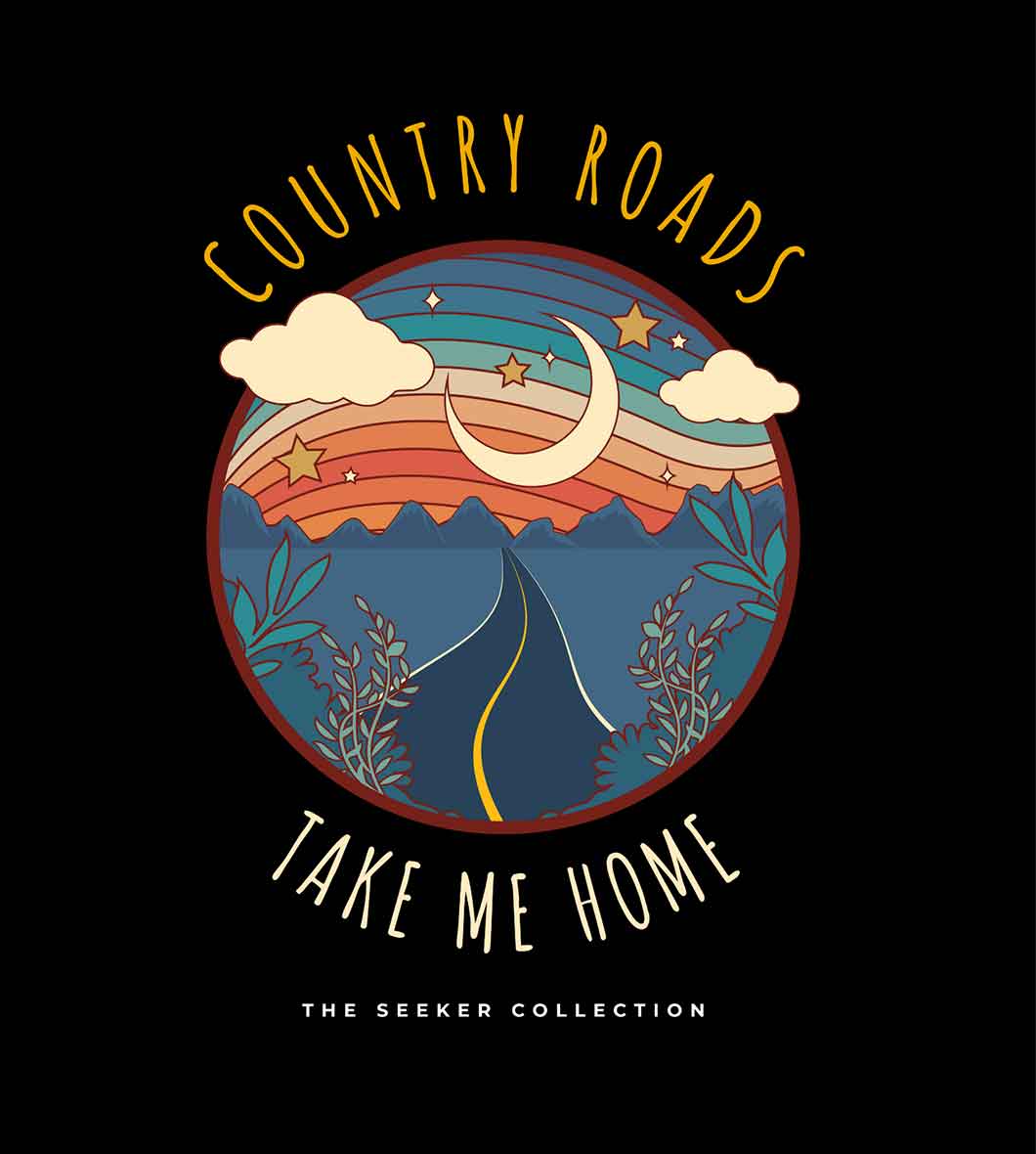 The Mahua Store women's country roads print T-shirt featuring a scenic landscape design on soft cotton fabric.