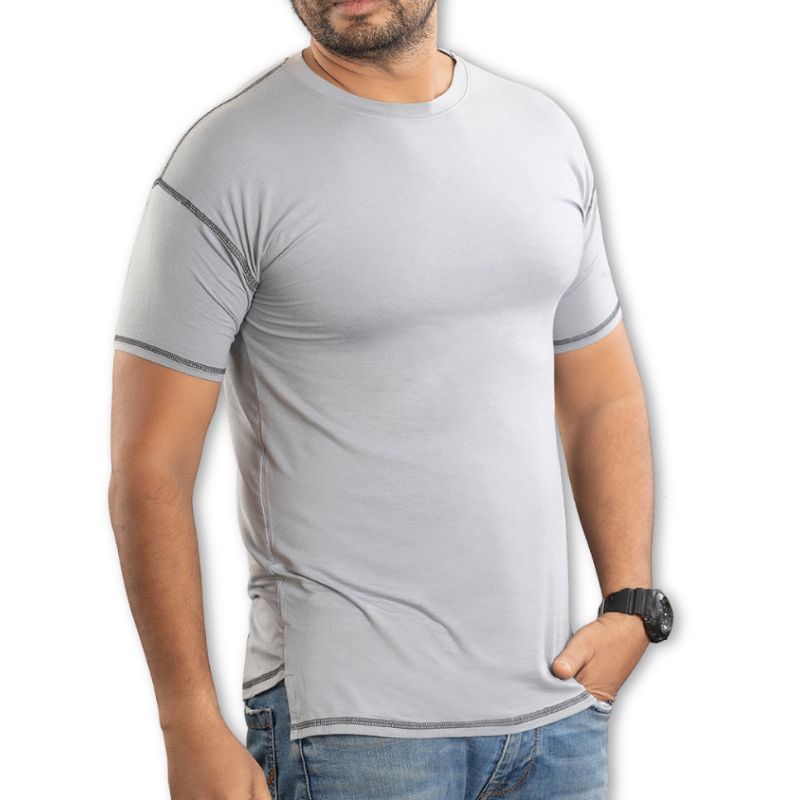 Gray Ruggd Indian men's bamboo T-shirt with odor-resistant fabric, designed for comfortable training and active wear.