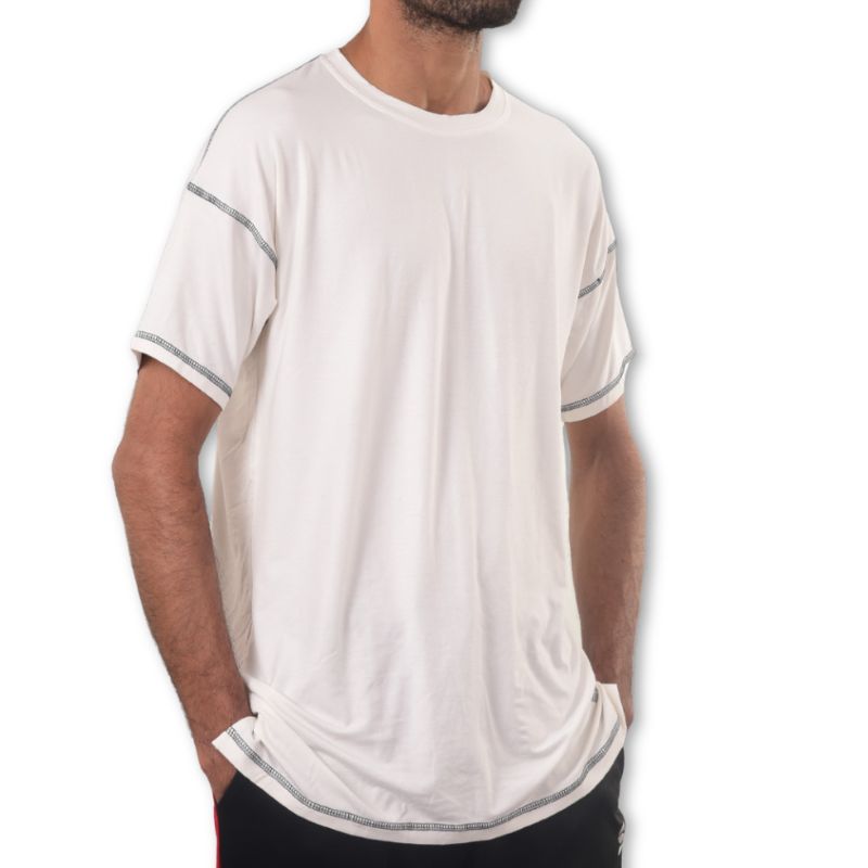 White Ruggd Indian men's odor-resistant bamboo training T-shirt displayed on a hanger with a simple background.