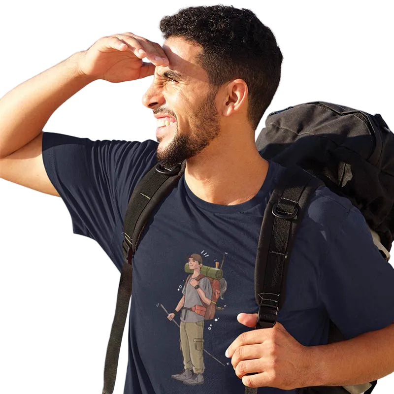 Blue men's T-shirt with male print design from The Mahua Store, casual fit perfect for everyday wear.