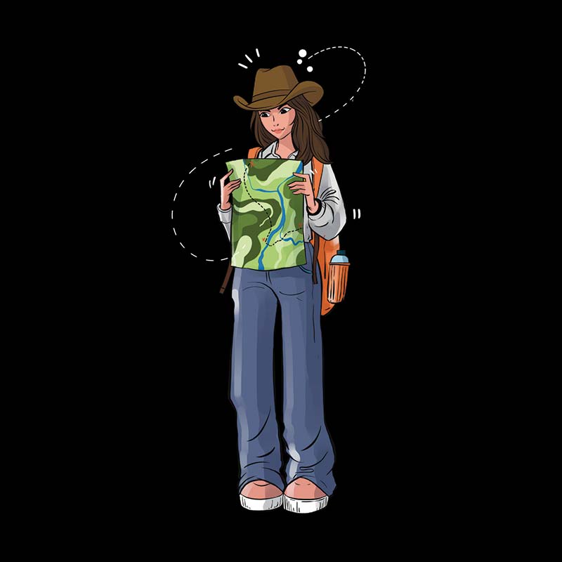 Women's printed T-shirt from The Mahua Store featuring a travel-themed female graphic design, casual and stylish.