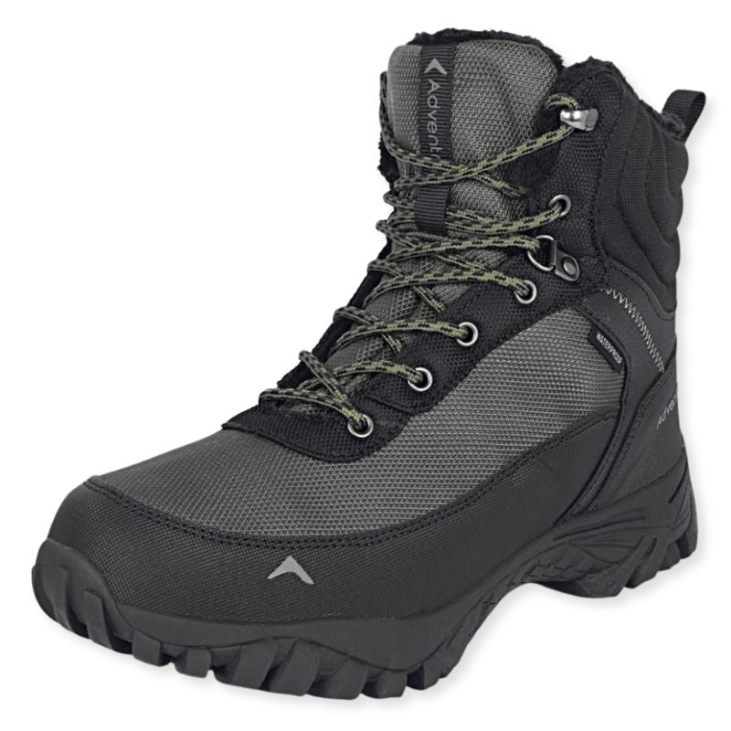Adventura men's waterproof hiking shoes in green with rugged soles and padded ankle support, ideal for outdoor trekking.