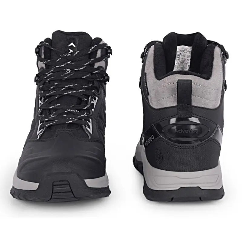 Adventra men's waterproof hiking mid-ankle shoes in black with rugged soles and padded ankle support for outdoor adventures