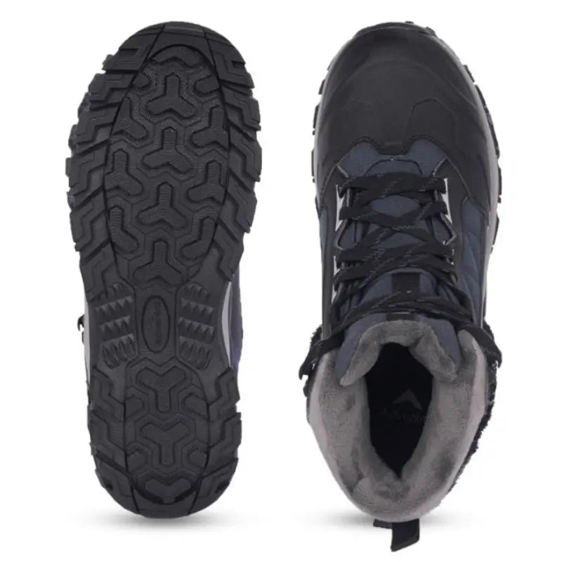Adventra men's waterproof hiking mid-ankle shoes in black, featuring durable soles and supportive design for outdoor adventures.
