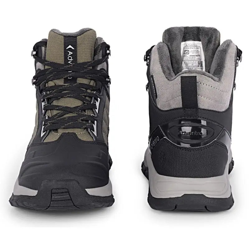 Adventra men's waterproof hiking mid ankle shoes in green with sturdy sole and padded collar for outdoor trekking.