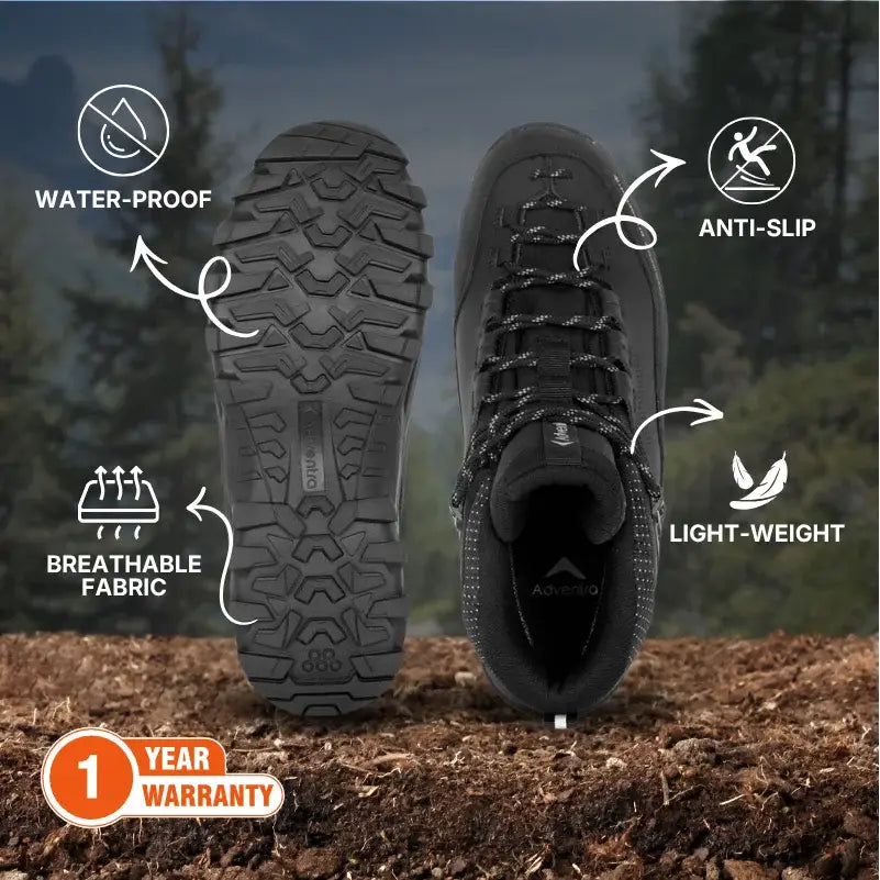 Adventra Men’s Warm and Waterproof Mid-Ankle Hiking Shoes - Shoes