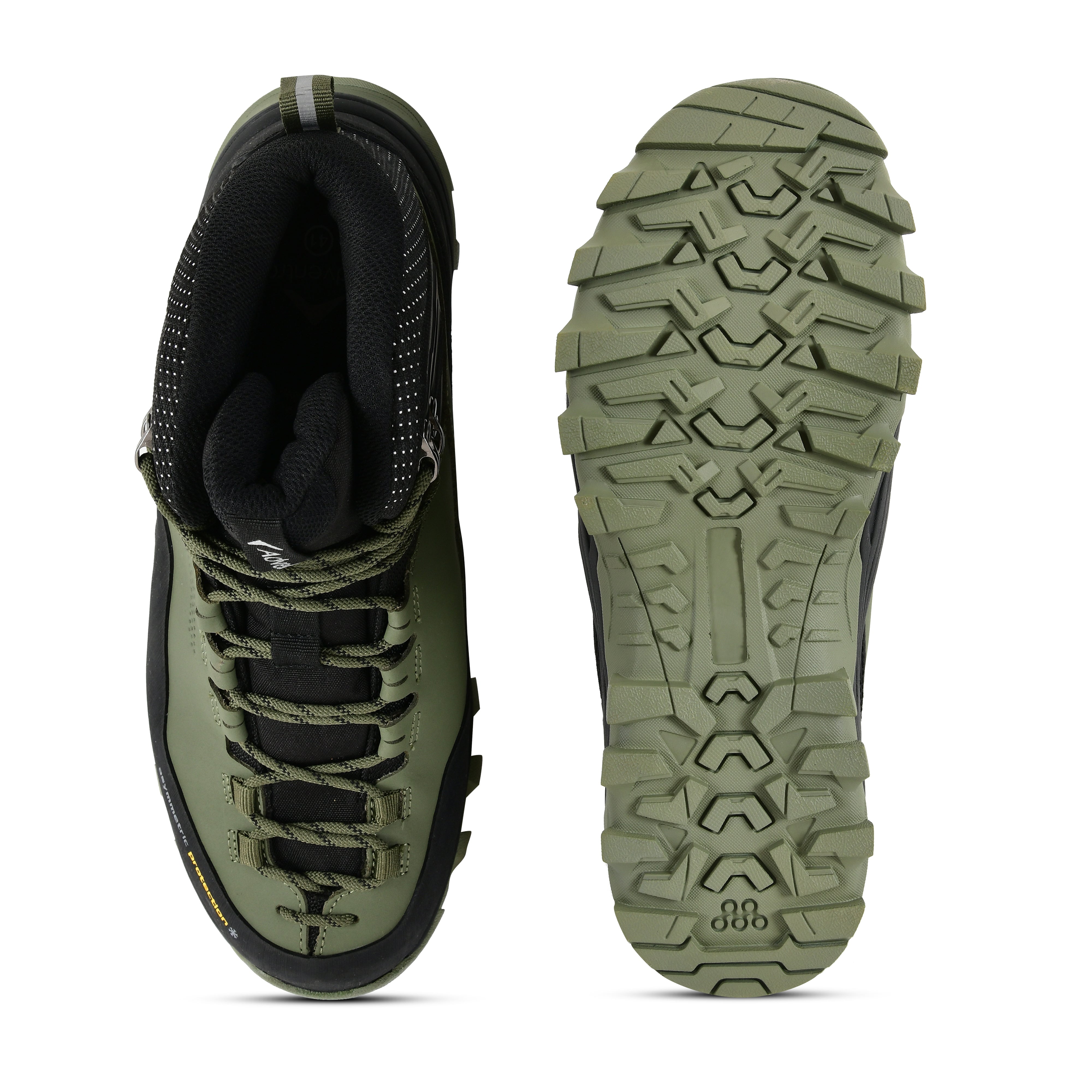 Adventra men's waterproof winter hiking mid-ankle shoes with warm lining, rugged soles, and green exterior for outdoor trekking.