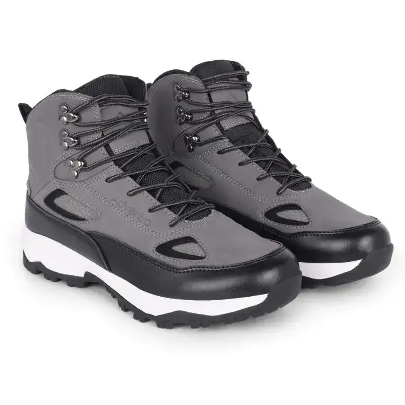 Adventra men's waterproof edge mid-high ankle trekking shoes in gray, featuring rugged design and durable outdoor footwear.