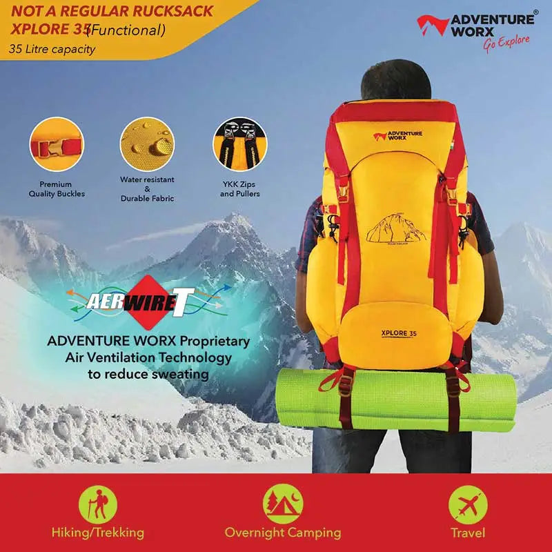 Adventure Worx Xplore 35 Litre Rucksack - Yellow / 35 Litres - Rucksacks and Backpacks