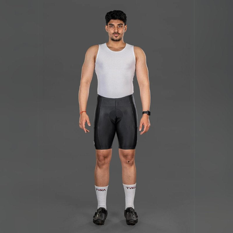 Apace men's cycling gel padded shorts in black, featuring comfortable padded design and athletic fit for cycling activities.