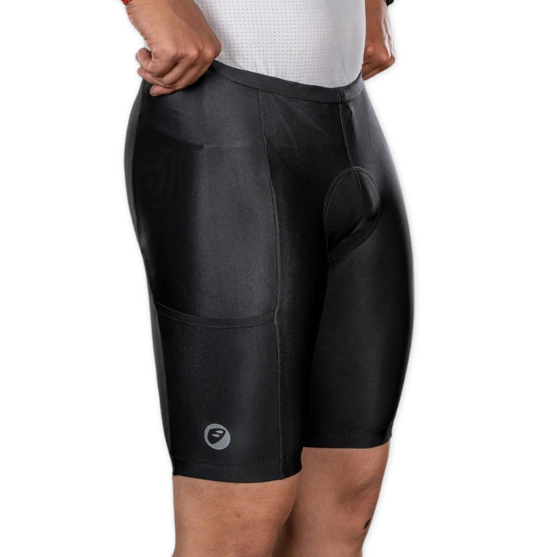 Apace men's cycling gel padded shorts in black, featuring a fitted design and padded chamois for comfort during rides.