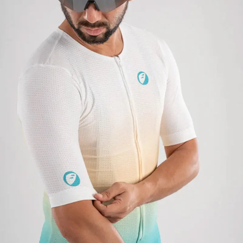 Apace men's cycling race fit jersey in black and red, with lightweight breathable fabric and racing logo design.