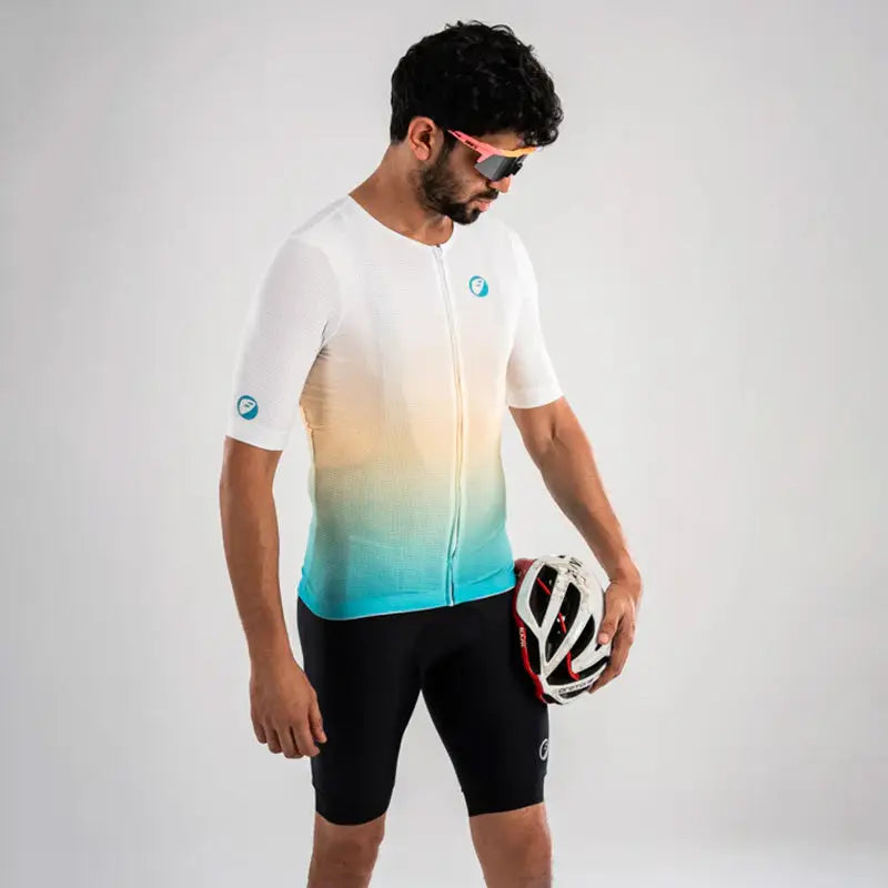 Apace men's cycling race fit jersey in black with red accents, featuring a slim fit design and short sleeves.