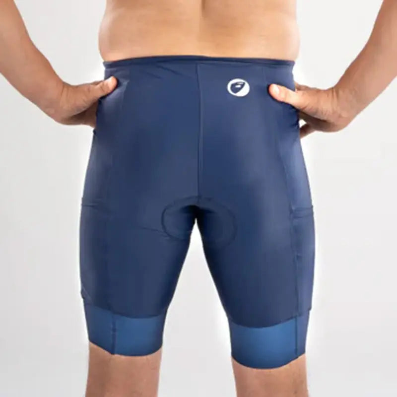 Apace men's triathlon racing cycle shorts in blue with fitted design and moisture-wicking fabric for active sports.