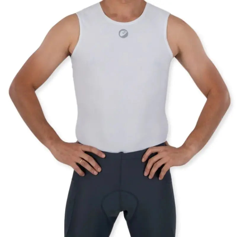 Apace women's cycling baselayer mesh cooling top in white, designed for breathability and moisture-wicking during rides.