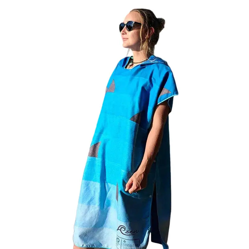 Aizn unisex lightweight microfiber hooded beach towel with a hood, shown in blue with a soft, absorbent fabric.