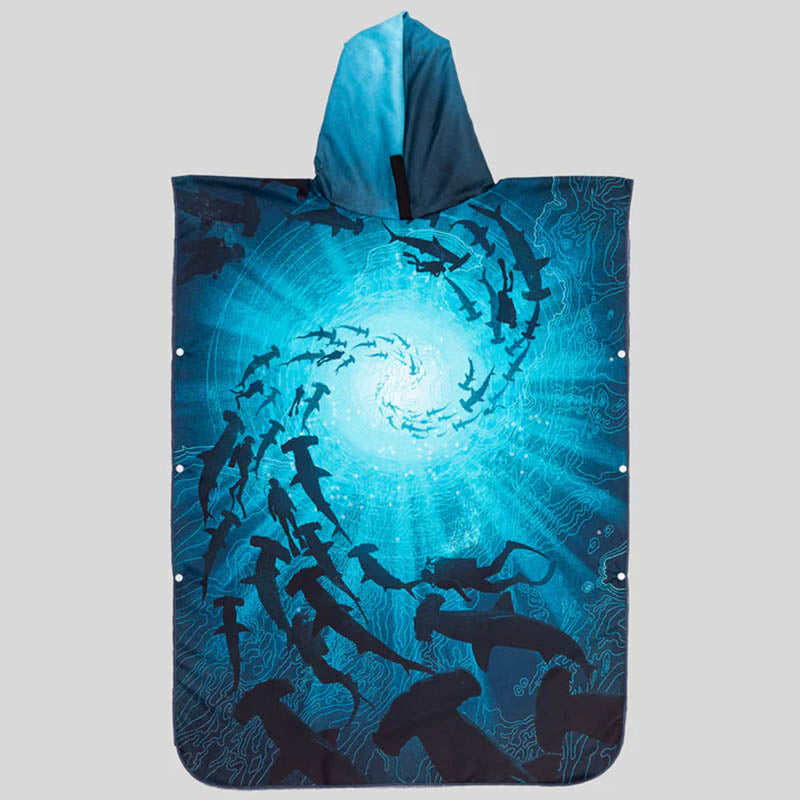 A unisex microfiber hooded beach towel from Azen, featuring a colorful pattern, perfect for drying off or lounging at the beach.