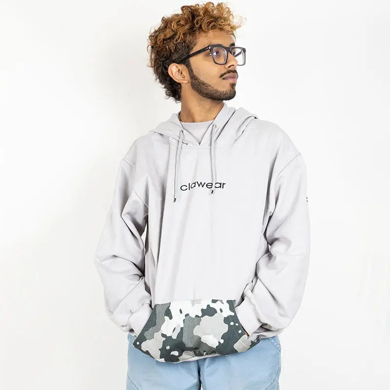 Clawear men's Himalayan hoodie in gray, featuring a cozy, soft fabric with a drawstring hood and front pocket detail.