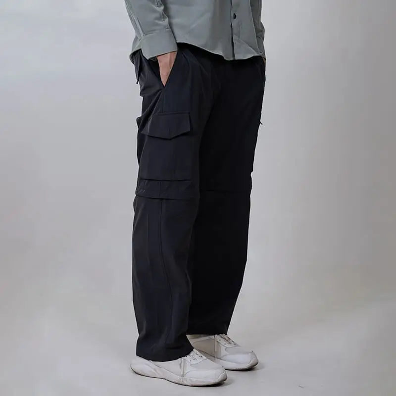 Gray Clawear men's Kuno convertible cargo pants with multiple pockets and adjustable features, displayed on a hanger.