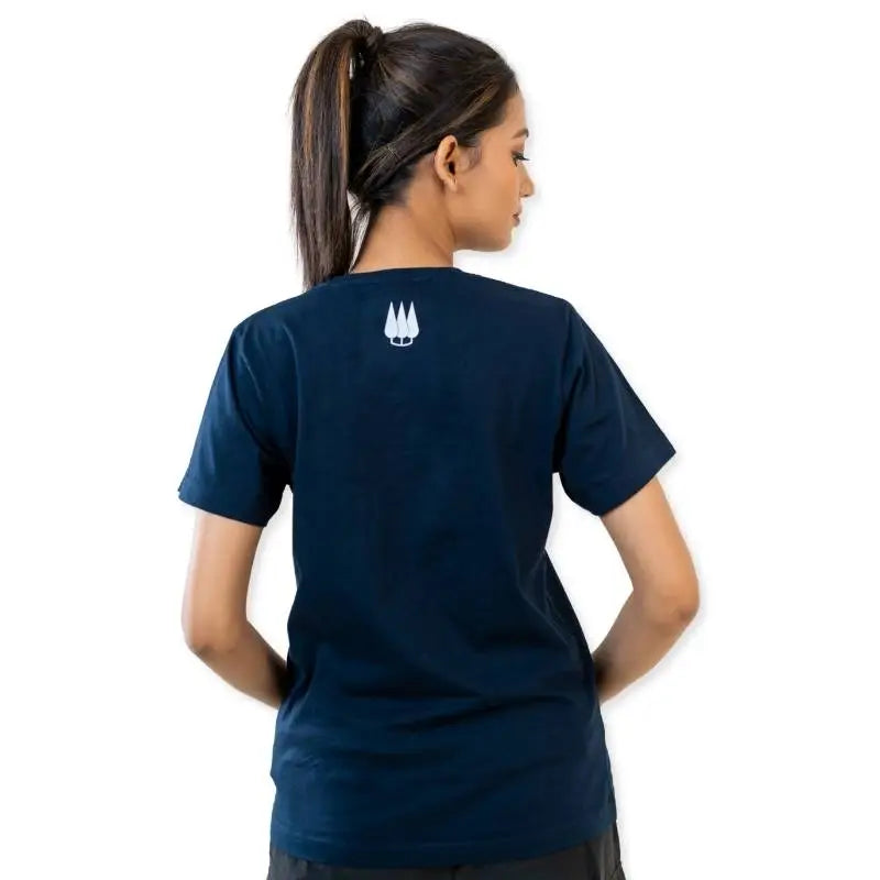 Clawear Women's Jhalana T-shirt with side zip, blue color, casual fit, short sleeves, and round neckline.