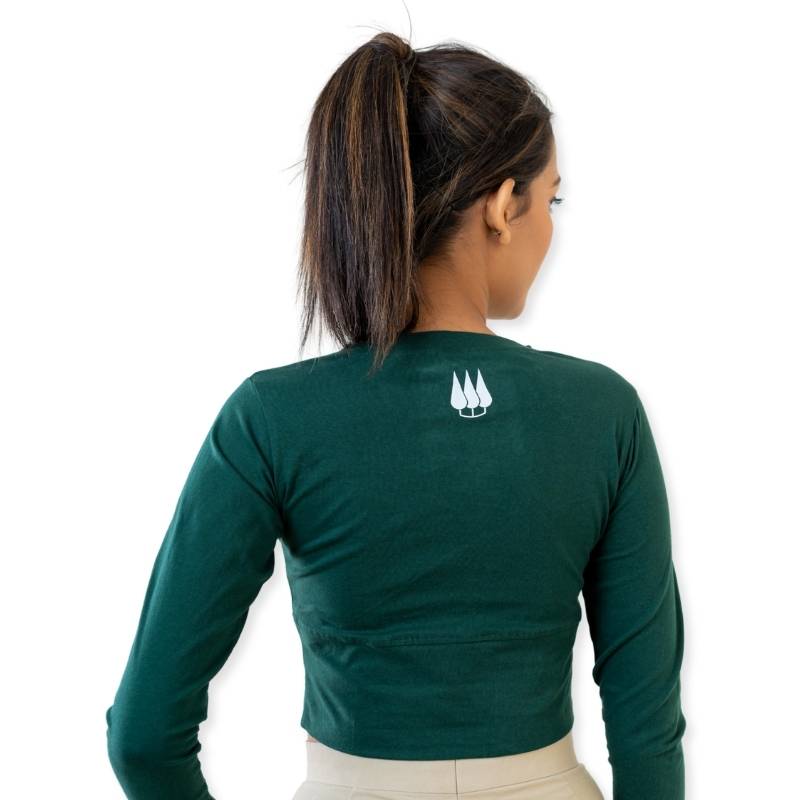 Green Clawear Women's Kabini crop top with full sleeves, stylish T-shirt featuring a comfortable fit and trendy design.