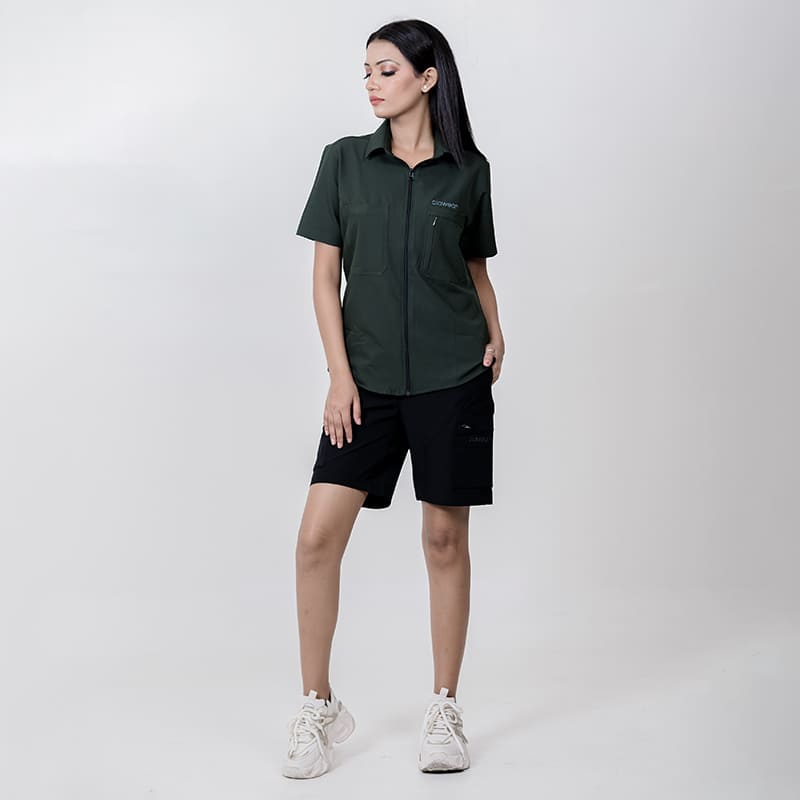 Black Clawear Women's Mara Cargo Shorts with multiple pockets and relaxed fit, perfect for casual wear.