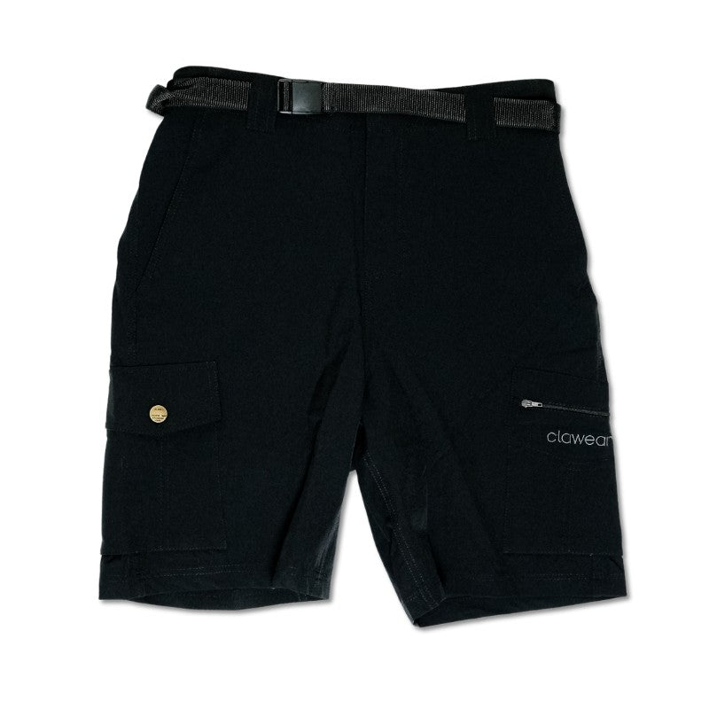 Clawear Women's Mara Cargo Shorts in black, featuring multiple pockets and a casual fit, designed for comfortable wear