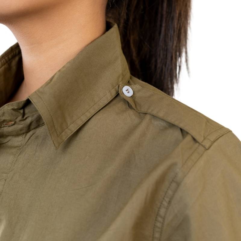 Clawear Women's Ranthambore half sleeve shirt in brown with a casual fit and button-up front, displayed on a model.