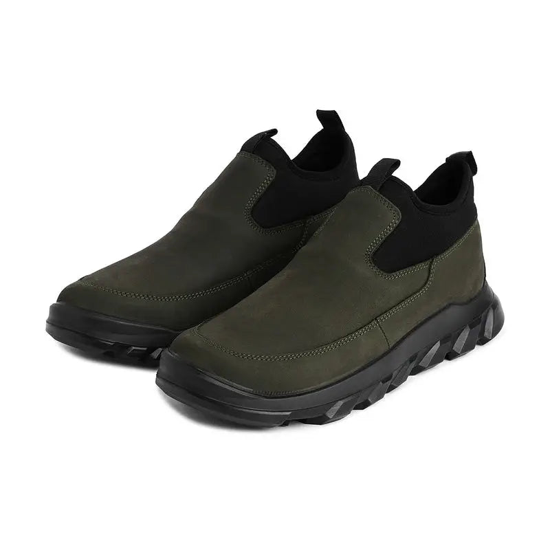 Ergon men's outdoor water-resistant leather shoes in gray with sturdy soles and secure lacing, suitable for outdoor activities.