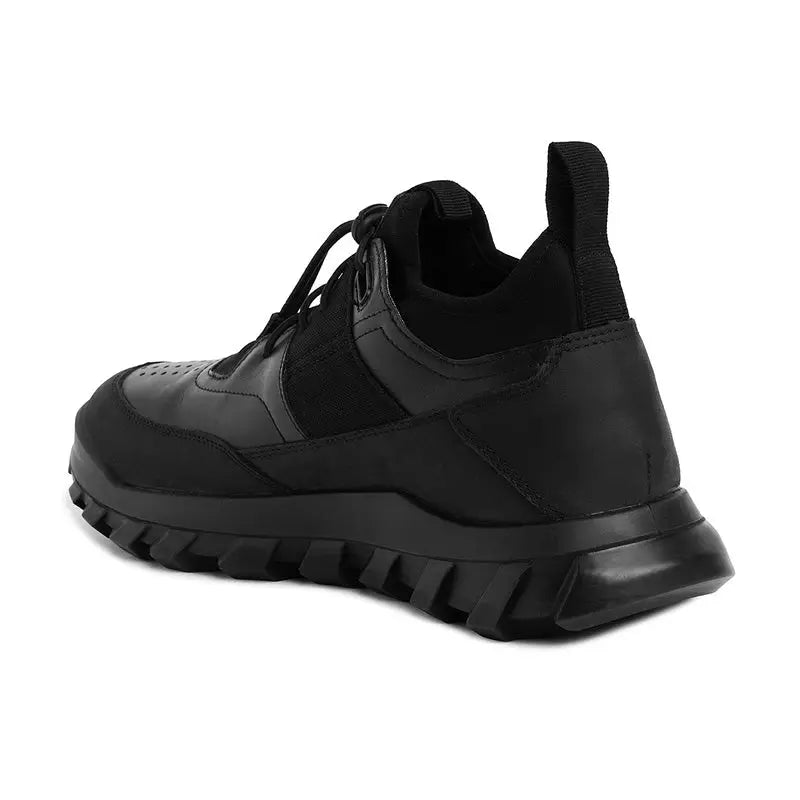Ergon men's outdoor water-resistant leather shoes in black, featuring durable design and sturdy soles for outdoor activities.