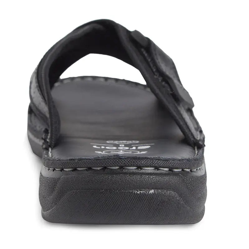 Black Ergon men's spring field outdoor leather slipper showing a comfortable slip-on design with textured outdoor sole.