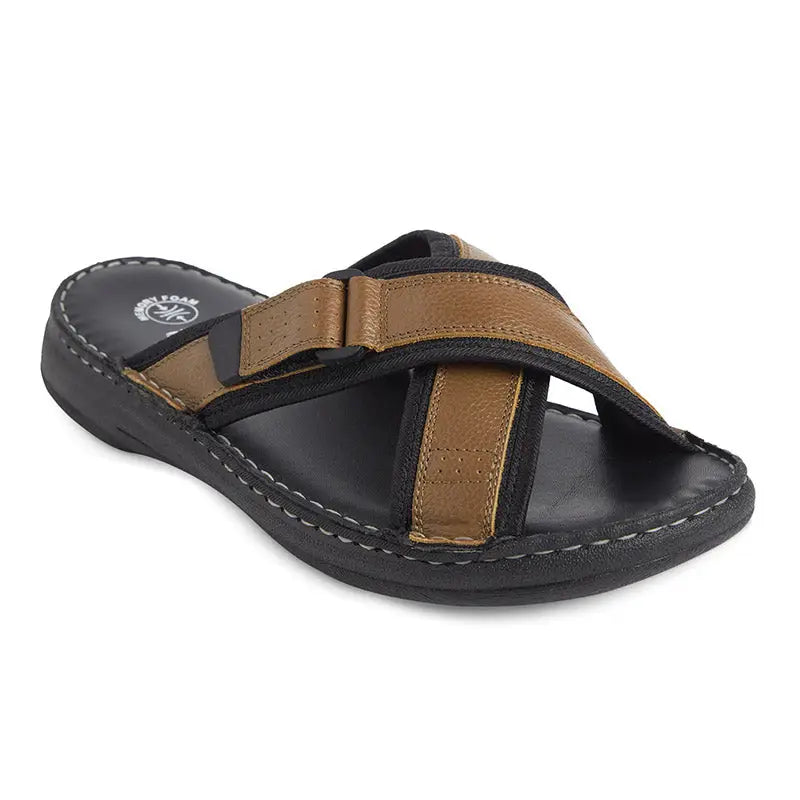 Ergon Men's Spring Field outdoor leather slipper featuring a comfortable slip-on design and brown leather material.