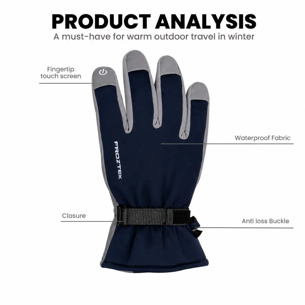 Froztek Montana Classic Waterproof Touchscreen Gloves for Trekking Snow & Winter Travel