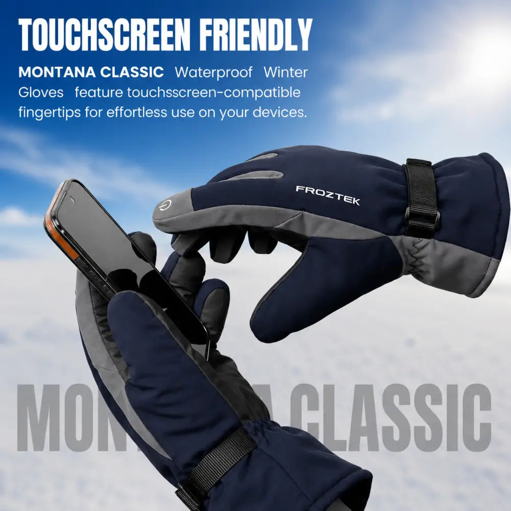 Froztek Montana Classic Waterproof Touchscreen Gloves for Trekking Snow & Winter Travel