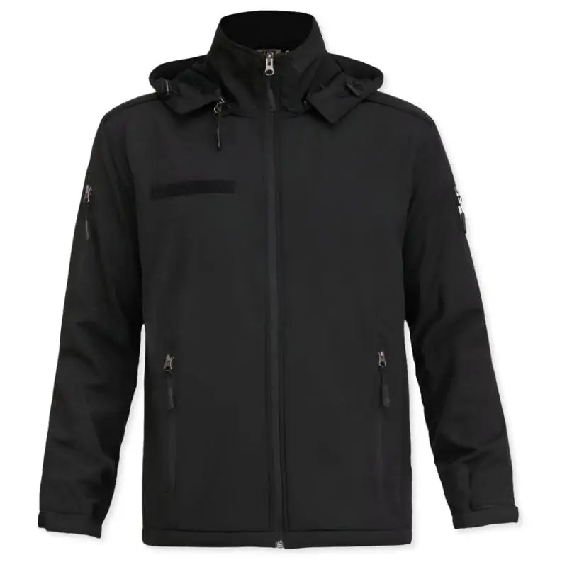 Indian Sports Gear men's waterproof army jacket made of anti-pilling fleece fabric, 100% polyester, black color.