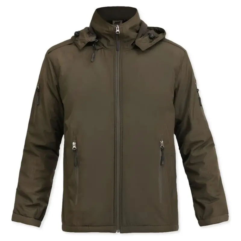 Indian Sports Gear men's waterproof army jacket made of anti-pilling fleece fabric, 100% polyester, in olive green.