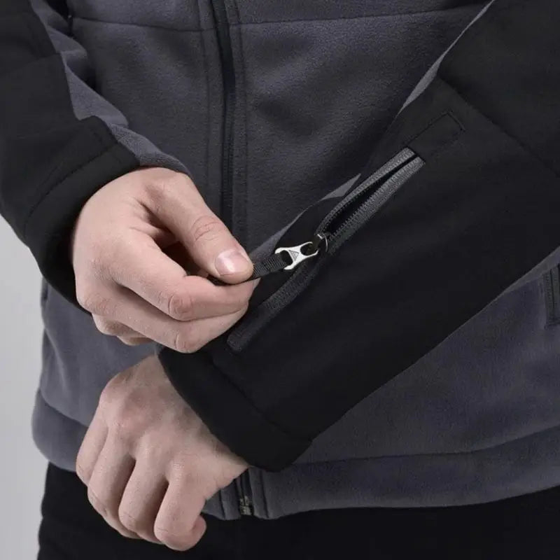Indian Sports Gear men's defender fleece winter jacket in gray and black, warm and comfortable for cold weather.