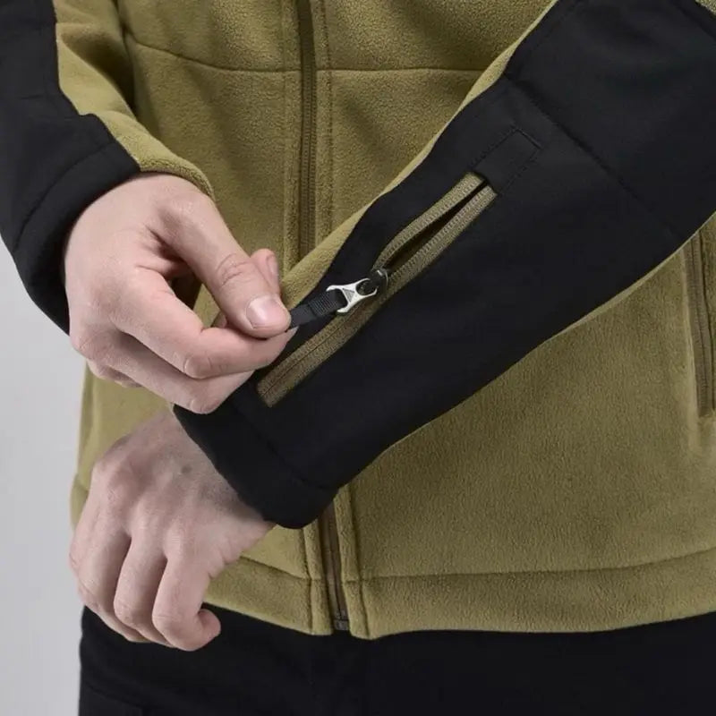Indian Sports Gear men's defender fleece winter jacket in black, featuring a warm, cozy fleece design for cold weather wear.