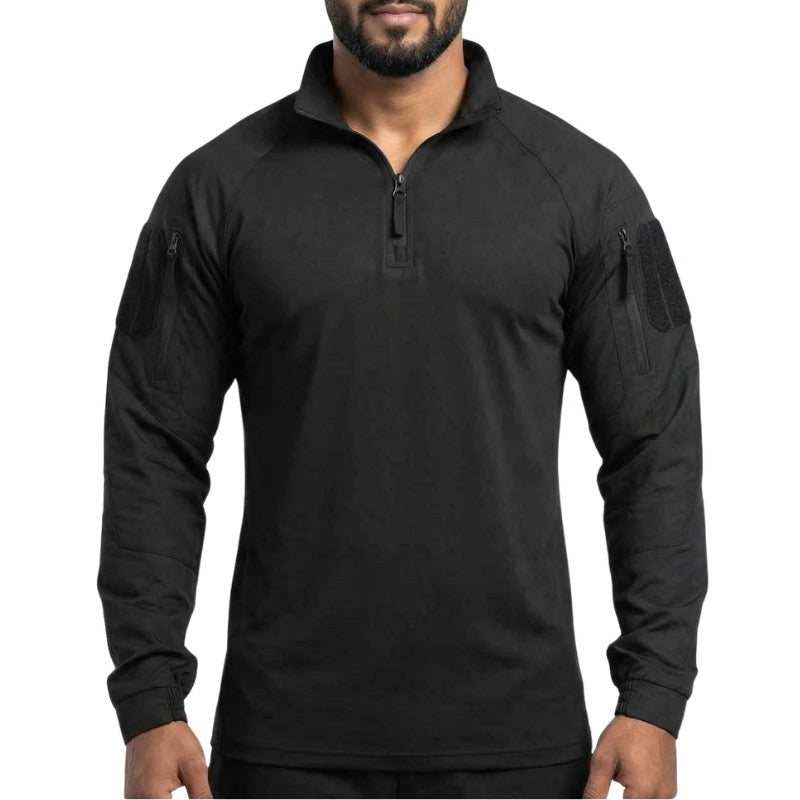 Indian Sports Gear Men’s Nylon 4 Way Stretchable Full Sleeve Tactical T-Shirt - Black / S - T-shirt