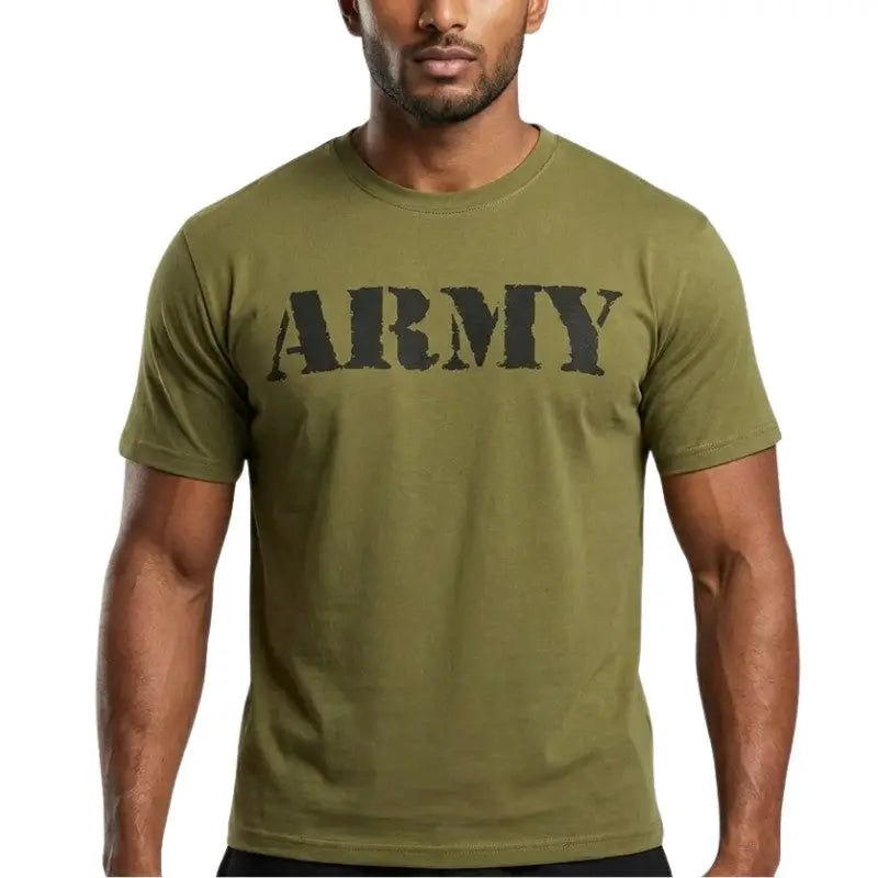 Indian Sports Gear Men’s Round Neck 100% Cotton Lycra Army Military T-Shirt - Green / S - T-shirt