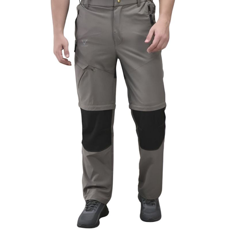 Indian Sports Gear men's Voyager cargo pants in gray and black, with detachable features and multiple pockets.