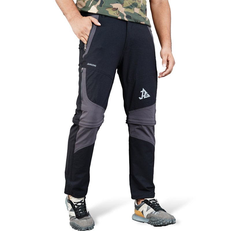 JAG Men's Delta 2.0 convertible trekking and hiking pants in black and gray with six functional pockets, suitable for outdoor activity.