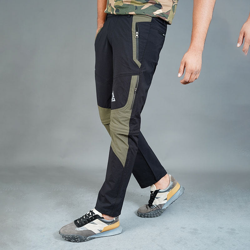 Black JAG Men's Delta 2.0 convertible hiking pants with six pockets, designed for trekking and outdoor adventures.