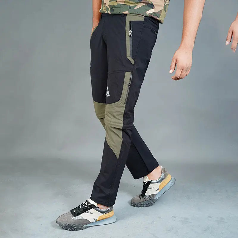 Black JAG Men's Delta 2.0 convertible hiking pants with six pockets, designed for trekking and outdoor adventures.