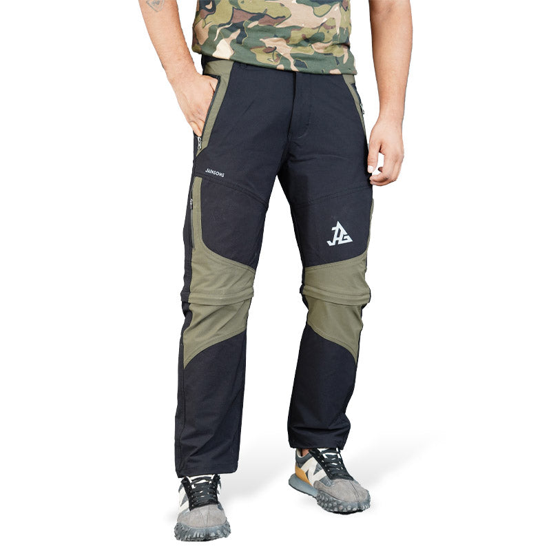 Black JAG Men's Delta 2.0 convertible trekking and hiking cargo pants with six pockets, suitable for outdoor adventures.